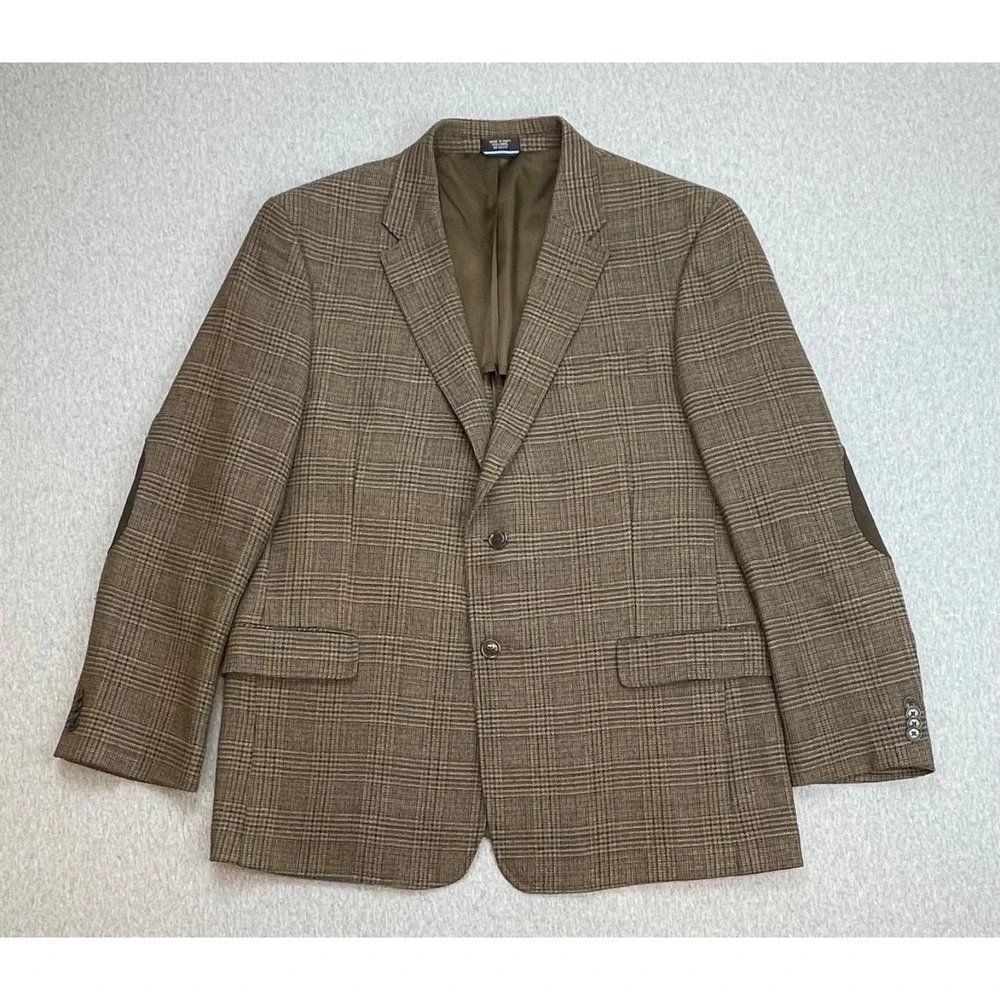 Tommy Hilfiger Blazer‎ Mens 46R Plaid 100% Wool 2-Button Single Breast Elbow Pad